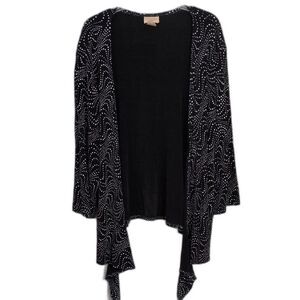 Choices Black Squiggle Polka Dot Slinky Stretch Cardigan Jacket Womens 3X